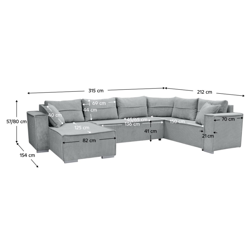Univerzálna rohová rozkladacia sedacia súprava do tvaru U LONDON sivá