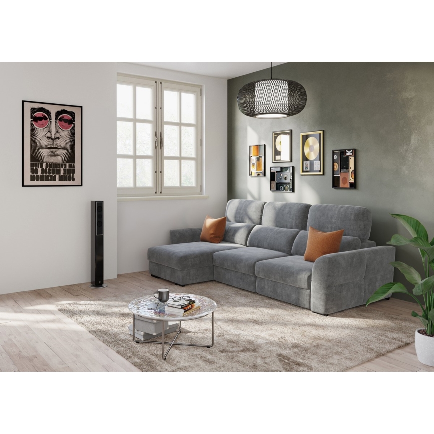 Univerzálna rohová rozkladacia trojmiestna pohovka s úložným priestorom TRENTO sivá