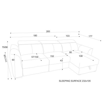 Univerzálna rohová rozkladacia trojmiestna pohovka s úložným priestorom TRENTO sivá