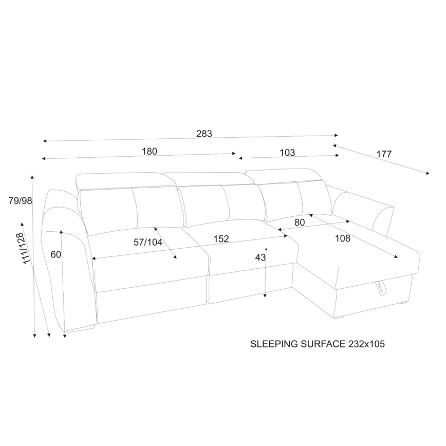 Univerzálna rohová rozkladacia trojmiestna pohovka s úložným priestorom TRENTO sivá