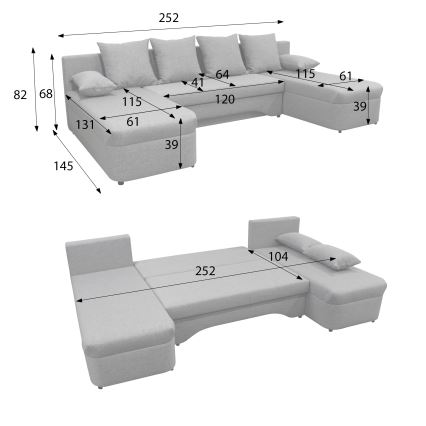 Univerzálna rozkladacia rohová sedacia súprava s úložným priestorom do tvaru U ALMEIDA antracit