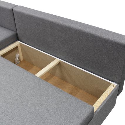 Univerzálna rozkladacia rohová sedacia súprava s úložným priestorom v tvare L ALMEIDA sivá