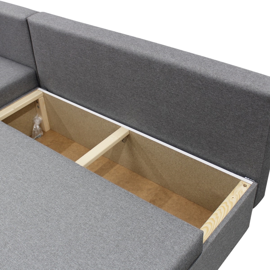 Univerzálna rozkladacia rohová sedacia súprava s úložným priestorom v tvare L ALMEIDA sivá