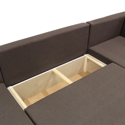 Univerzálna rozkladacia rohová sedacia súprava do U SEYA s úložným priestorom, hnedá