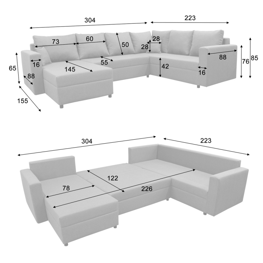 Univerzálna rozkladacia rohová sedacia súprava do U SEYA s úložným priestorom, hnedá
