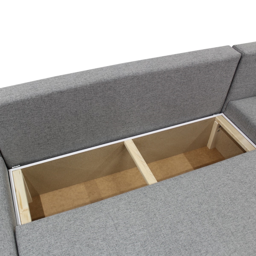 Univerzálna rozkladacia rohová sedacia súprava ALMEIDA do tvaru U so šikovným úložným priestorom, sivá