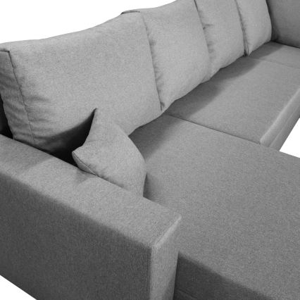 Univerzálna rozkladacia rohová sedacia súprava SEYA do tvaru U, sivá, s úložným priestorom