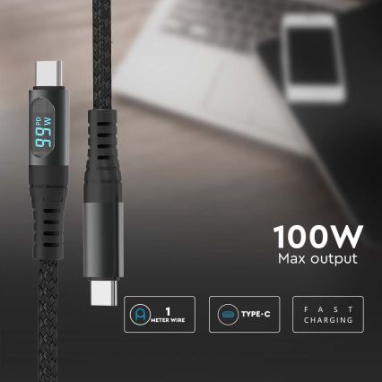 USB-C kábel s LED displejom 100W 1m