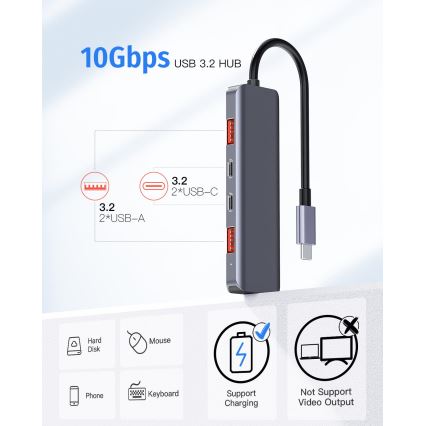 USB-C rozbočovač 5 v 1 s Power Delivery 100 W