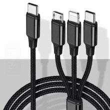 USB kábel Lightning / MicroUSB / USB-C 1m čierna