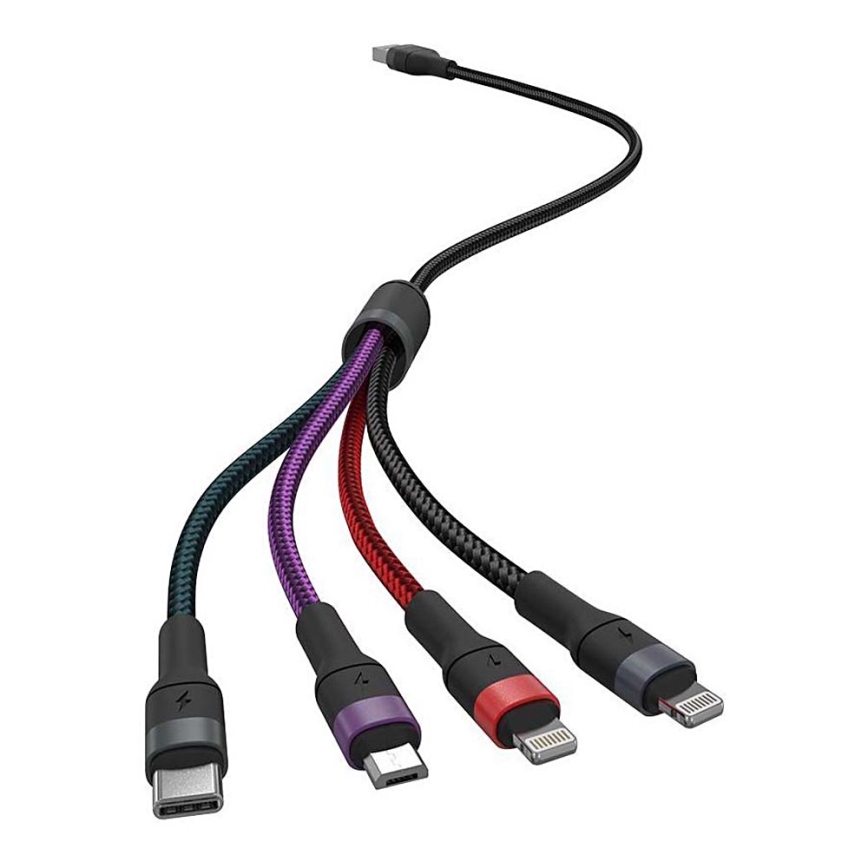 USB kábel USB-A / USB Lightning  / MicroUSB / USB-C 1,2m multicolor