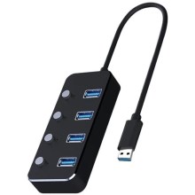 USB Rozbočovač so spínačmi 4xUSB-A 3.0 čierna