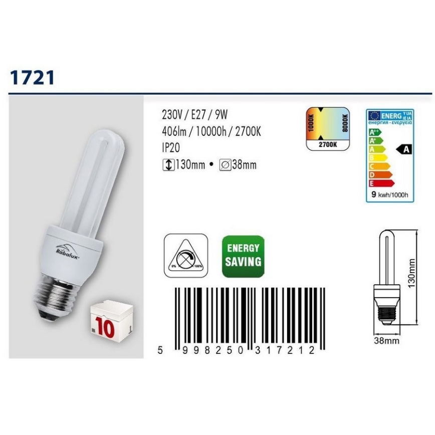 Úsporná žiarovka E27/9W/230V - Rabalux 1721