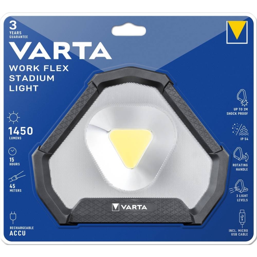 Varta 18647101401 - LED Prenosné pracovné svietidlo WORK FLEX LED/12W/5V 5200 mAh IP54