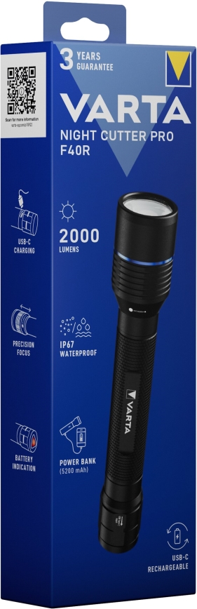 Varta 18922101111 - LED nabíjacia baterka s powerbankou NIGHT CUTTER PRO F40R LED/USB IP67