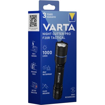 Varta 18923101111 - LED Taktická nabíjacia baterka NIGHT CUTTER PRO F20R LED/USB