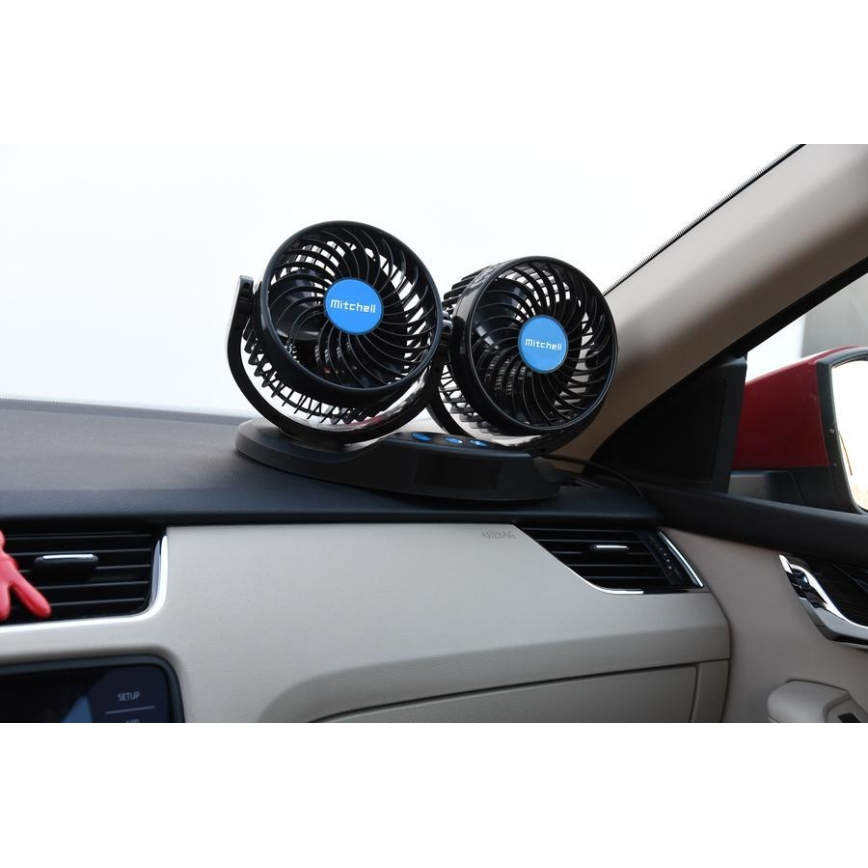 Ventilátor na palubnú dosku do auta s teplomerom 9W/12V čierna