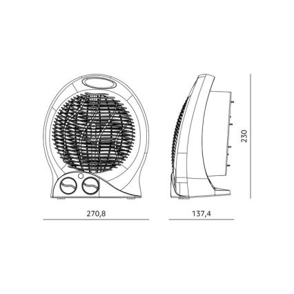 Ventilátor s vyhrievacím telesom 1000/2000W/230V čierna