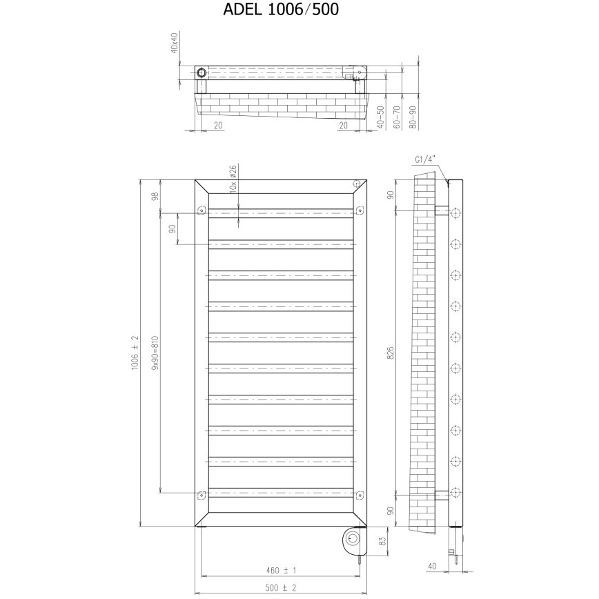 Vertaduro - Kúpeľňový radiátor s termostatom ADEL 400W 100x50 cm čierna