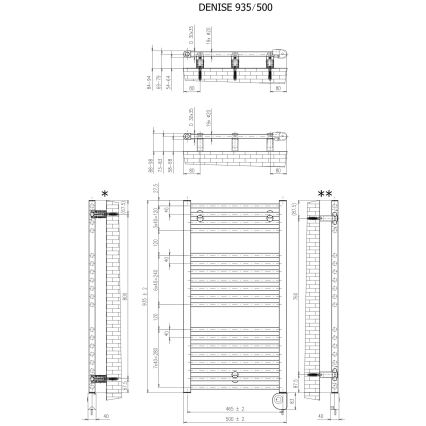 Vertaduro - Kúpeľňový radiátor s termostatom DENISE 400W 94x50 cm biely