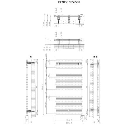 Vertaduro - Kúpeľňový radiátor s termostatom DENISE 400W 94x50 cm čierna