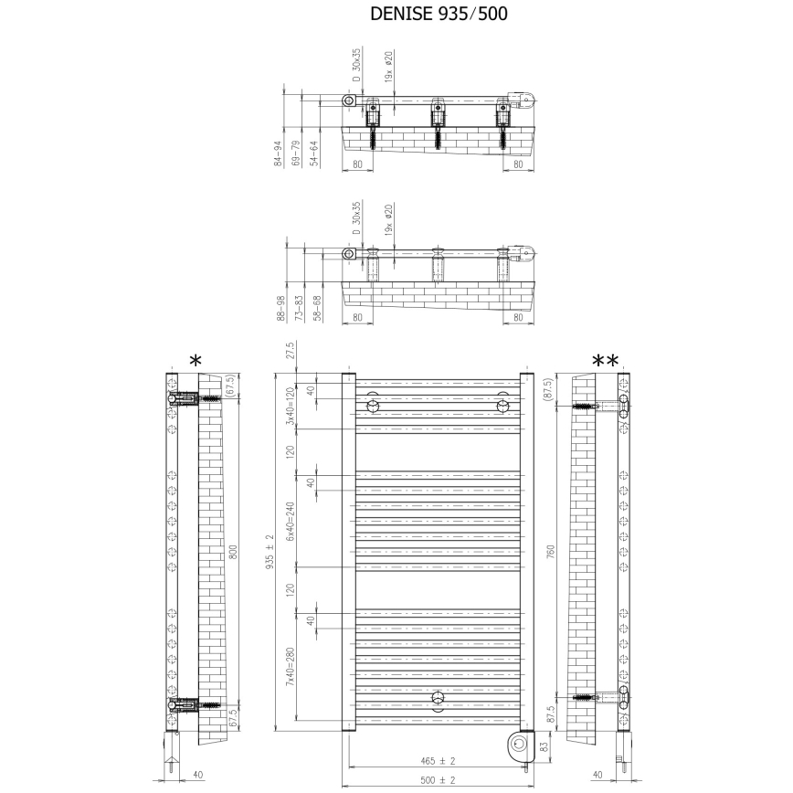 Vertaduro - Kúpeľňový radiátor s termostatom DENISE 400W 94x50 cm čierna