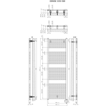 Vertaduro - Kúpeľňový radiátor s termostatom DENISE 600 W 154 x 50 cm taupe