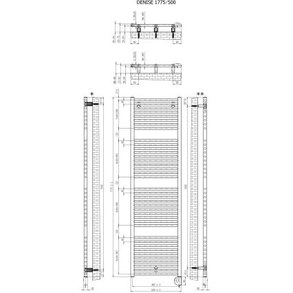 Vertaduro - Kúpeľňový radiátor s termostatom DENISE 800W 178x50 cm taupe