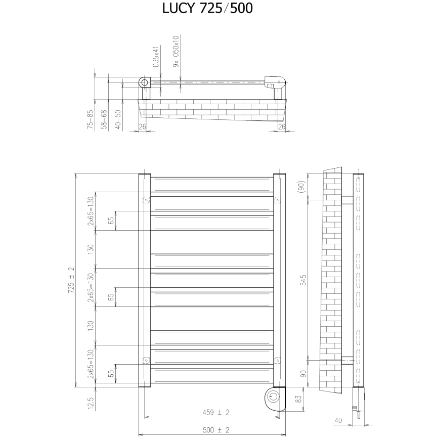 Vertaduro - Kúpeľňový radiátor s termostatom LUCY 400 W 73 x 50 cm čierny