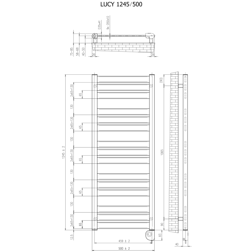 Vertaduro - Kúpeľňový radiátor s termostatom LUCY 600W 125x50 cm antracit