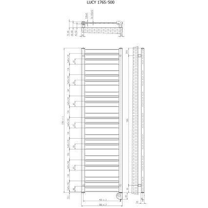 Vertaduro - Kúpeľňový radiátor s termostatom LUCY 800 W 177 x 50 cm čierny
