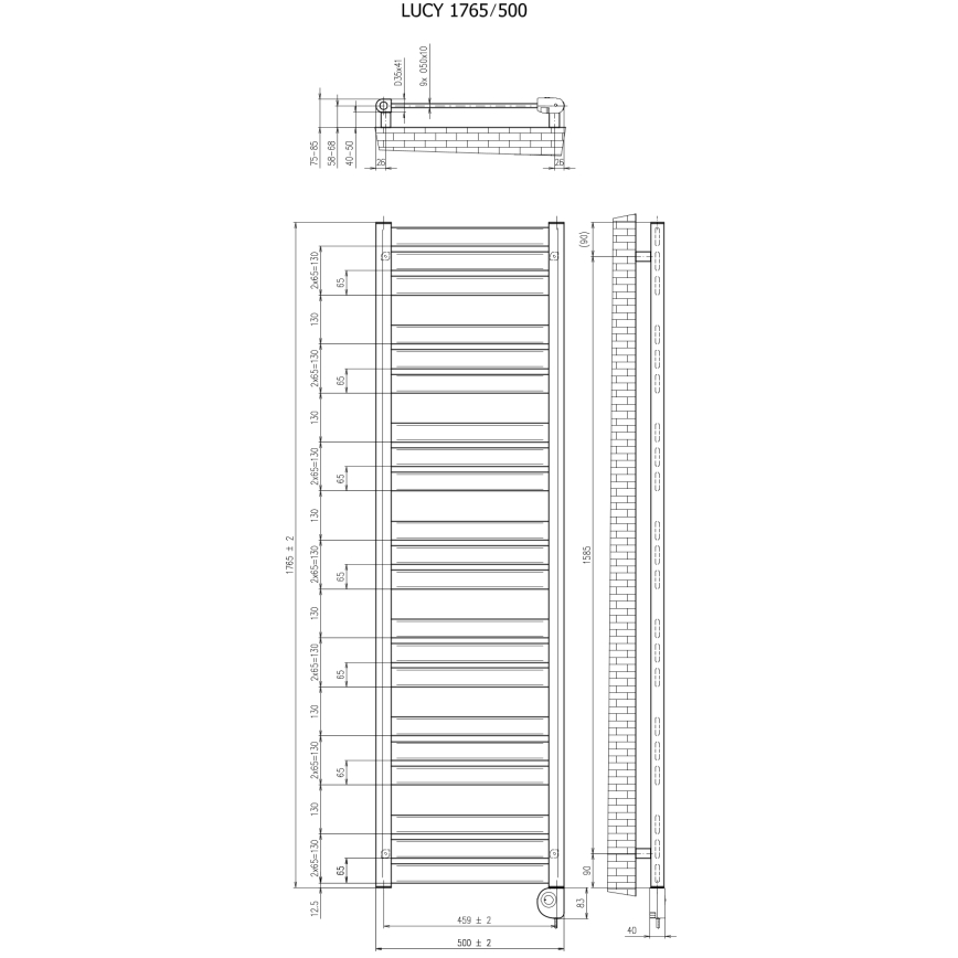Vertaduro - Kúpeľňový radiátor s termostatom LUCY 800 W 177 x 50 cm čierny