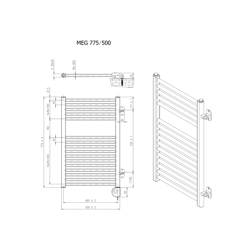 Vertaduro - Kúpeľňový radiátor s termostatom MEG 400 W 78×50 cm antracitový