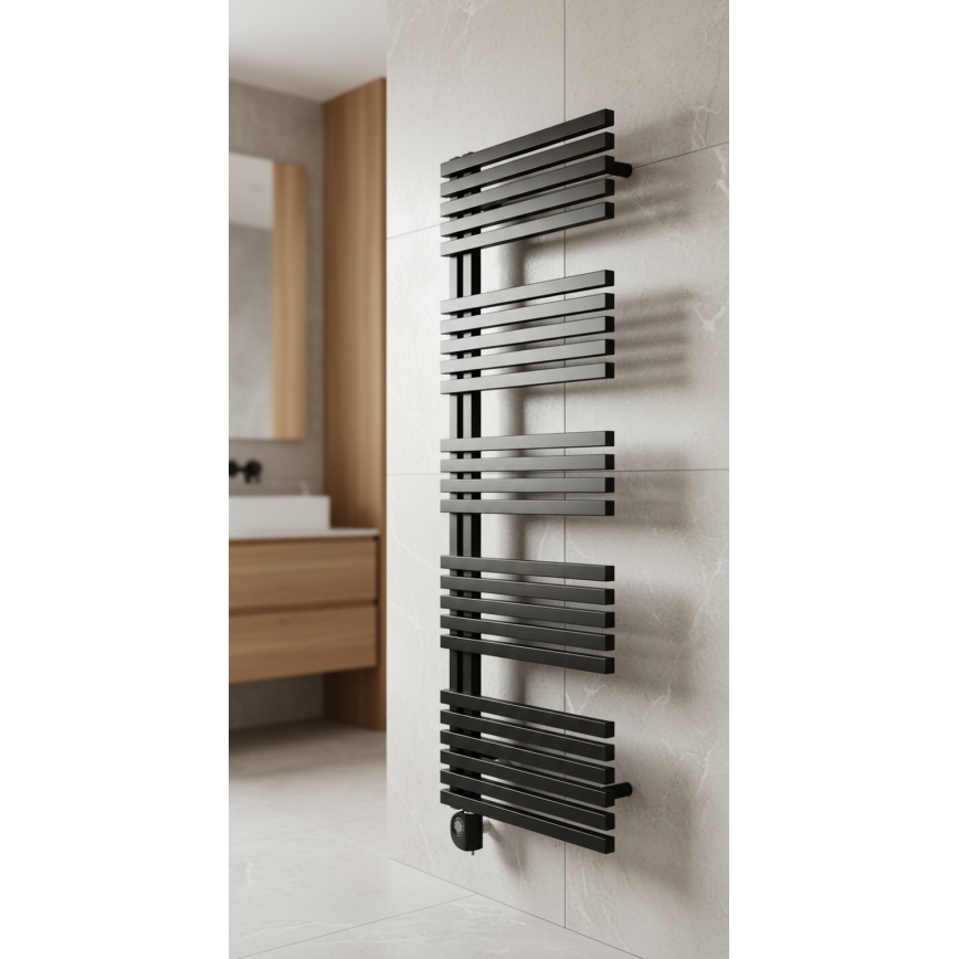 Vertaduro - Kúpeľňový radiátor s termostatom MICHELLE 600W 129x50 cm čierny