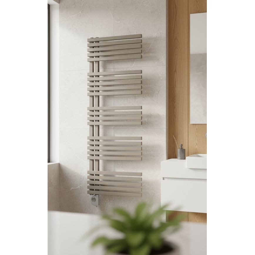 Vertaduro - Kúpeľňový radiátor s termostatom MICHELLE 600W 129x50 cm taupe