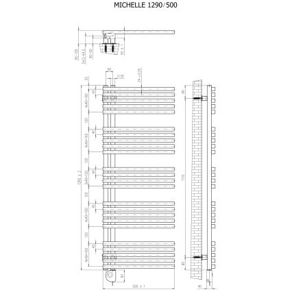 Vertaduro - Kúpeľňový radiátor s termostatom MICHELLE 600W 129x50 cm taupe