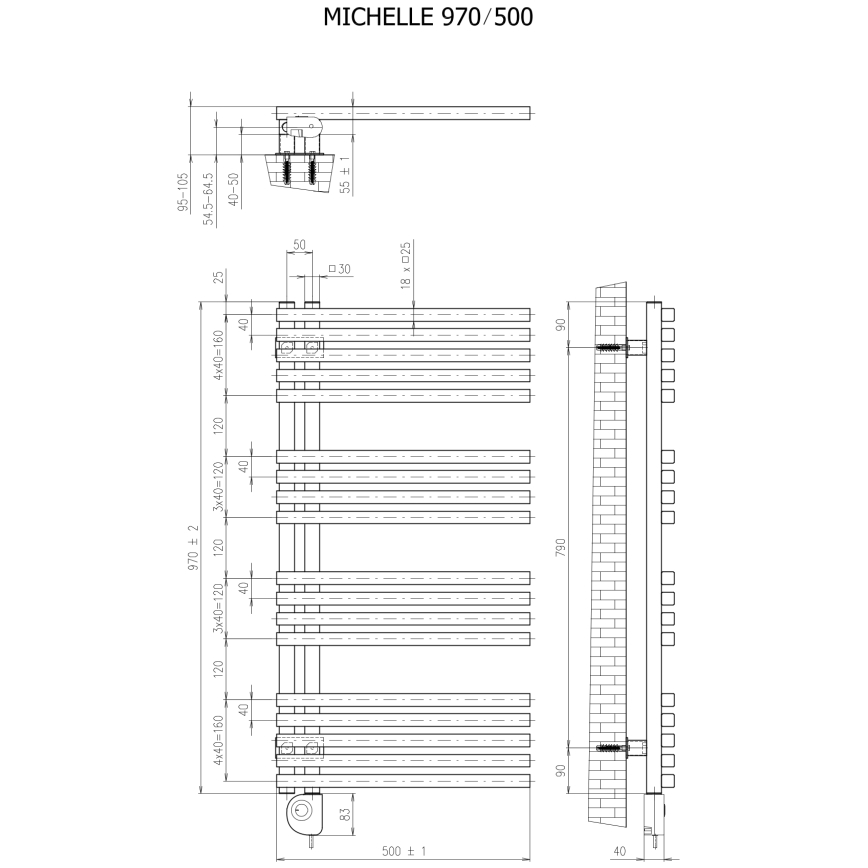 Vertaduro - Kúpeľňový radiátor s termostatom MICHELLE 600W 97x50 cm antracit