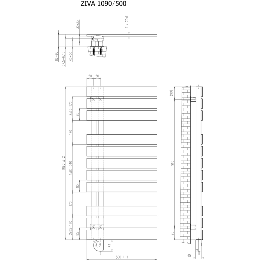 Vertaduro - Kúpeľňový radiátor s termostatom ZIVA 500W 109x50 cm biela