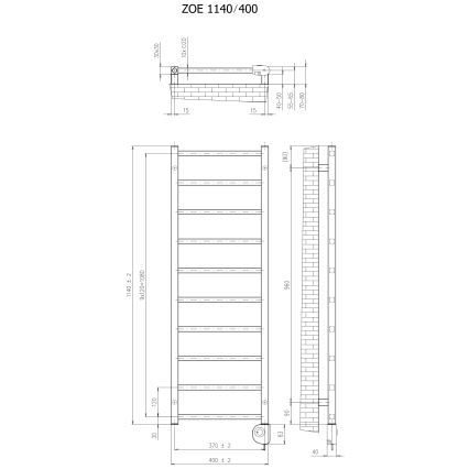 Vertaduro - Kúpeľňový radiátor s termostatom ZOE 400W 114x40 cm taupe