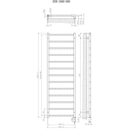 Vertaduro - Kúpeľňový radiátor s termostatom ZOE 400W 150x50 cm biela