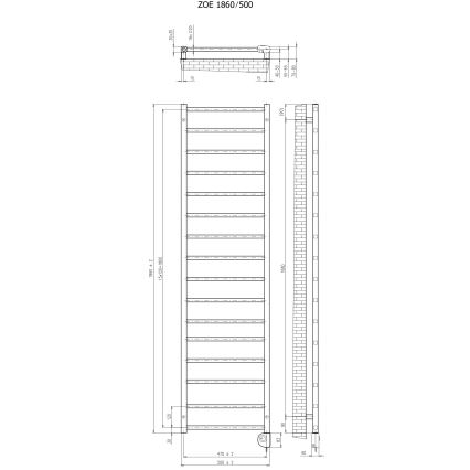Vertaduro - Kúpeľňový radiátor ZOE s termostatom, 400 W, 186 × 50 cm, taupe