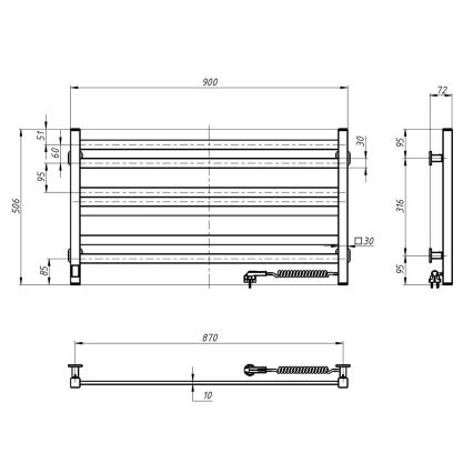 Vertaduro - Elektrický sušiak na uteráky s termostatom AVA 181W/230V 50x90 cm IP44 biely pravý
