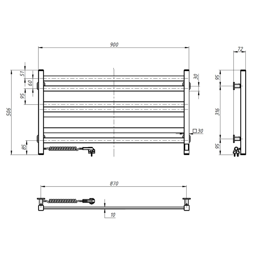 Vertaduro - Elektrický sušák na uteráky s termostatom AVA 181W/230V 50x90 cm IP44 biela ľavá