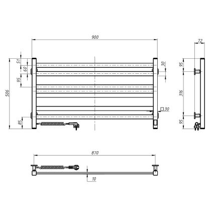 Vertaduro - Elektrický sušiak na uteráky s termostatom AVA 181W/230V 50x90 cm IP44 čierny ľavý