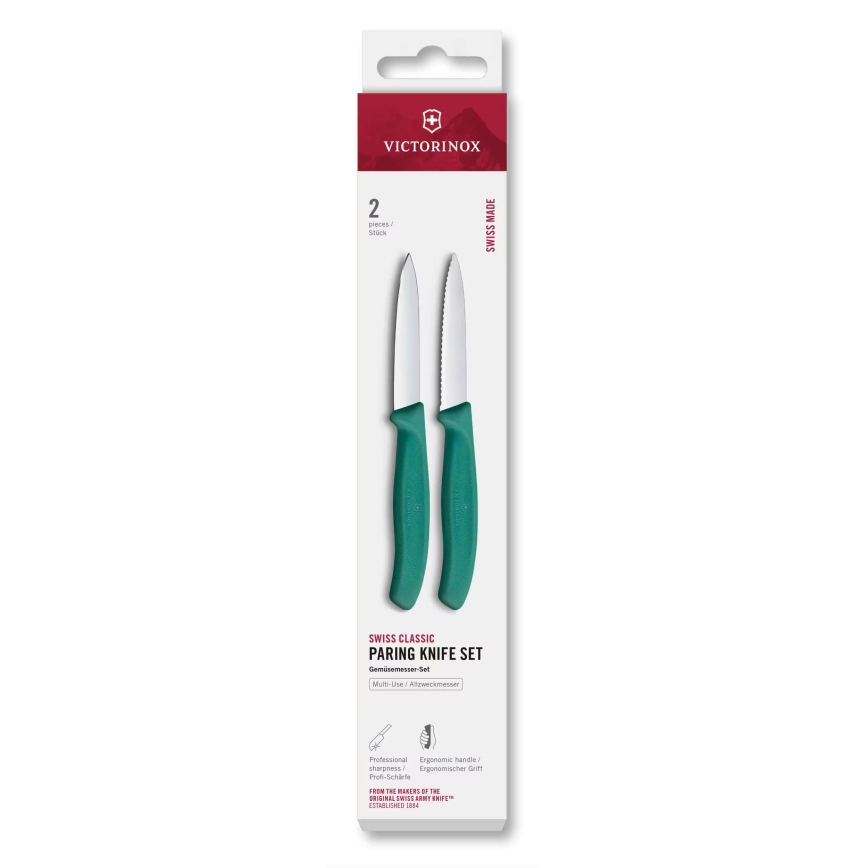 Victorinox – 2-dielna sada kuchynských nožov na zeleninu SWISS CLASSIC, 8 cm, tyrkysová