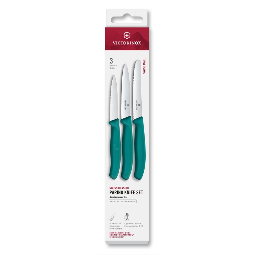 Victorinox - Sada 3 ks kuchynských nožov na zeleninu SWISS CLASSIC tyrkysová