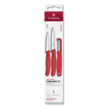 Victorinox - Sada kuchynských nožov so škrabkou SWISS CLASSIC 3 ks červená