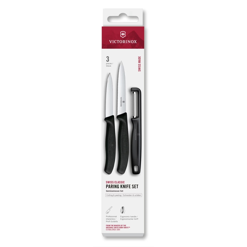 Victorinox - Sada kuchynských nožov so škrabkou SWISS CLASSIC 3 ks čierna