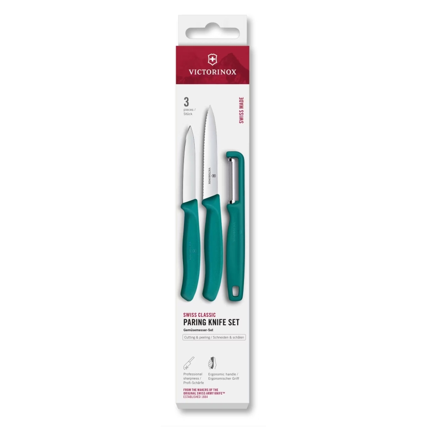 Victorinox - Sada kuchynských nožov so škrabkou SWISS CLASSIC 3 ks tyrkysová