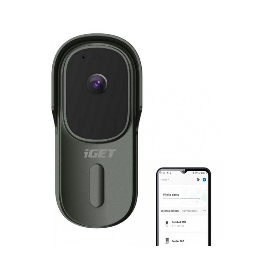 Videozvonček so senzorom pohybu Full HD 1080p 5200 mAh IP65 Wi-Fi antracit